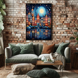 Charming European Townhouses Canal Travel Poster