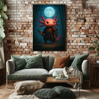 Samurai Axolotl Under The Moon Poster