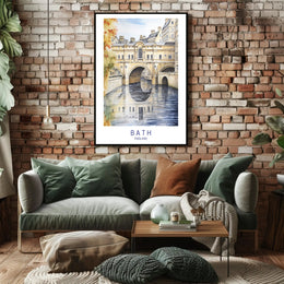 Iconic Pulteney Bridge in Bath Watercolor Urban Cityscape Poster PosterGoat