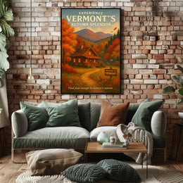 Vermont Autumn Splendor Vintage Travel Poster