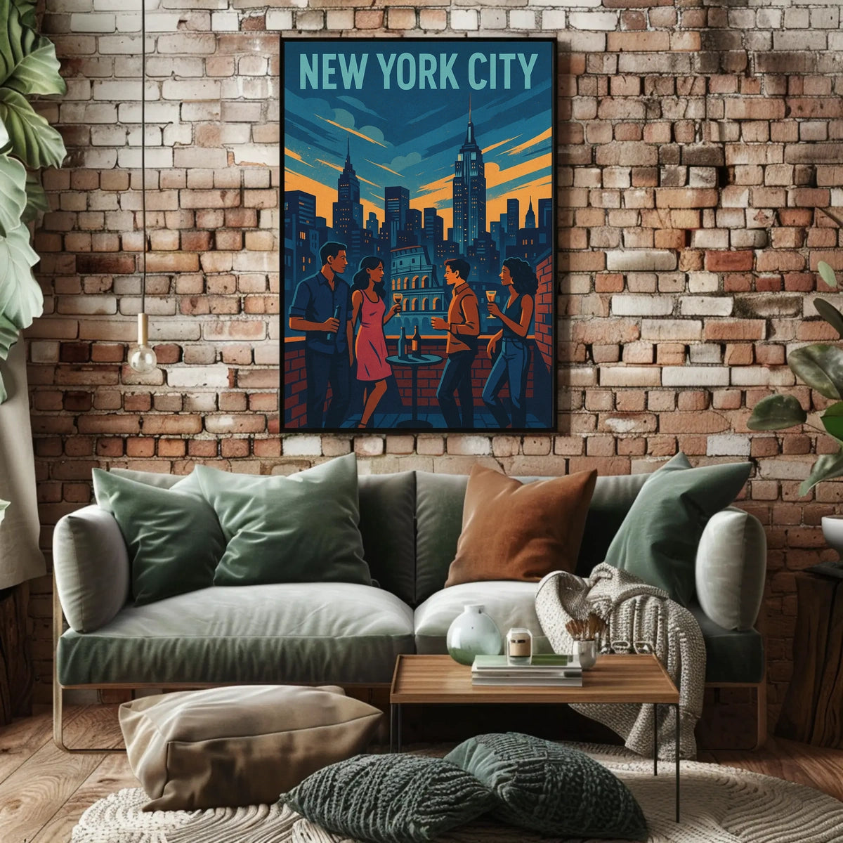 Vibrant Rooftop Cityscape Skyline Poster Modern Wall Art
