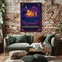 Mount Rushmore Night Poster Vintage South Dakota