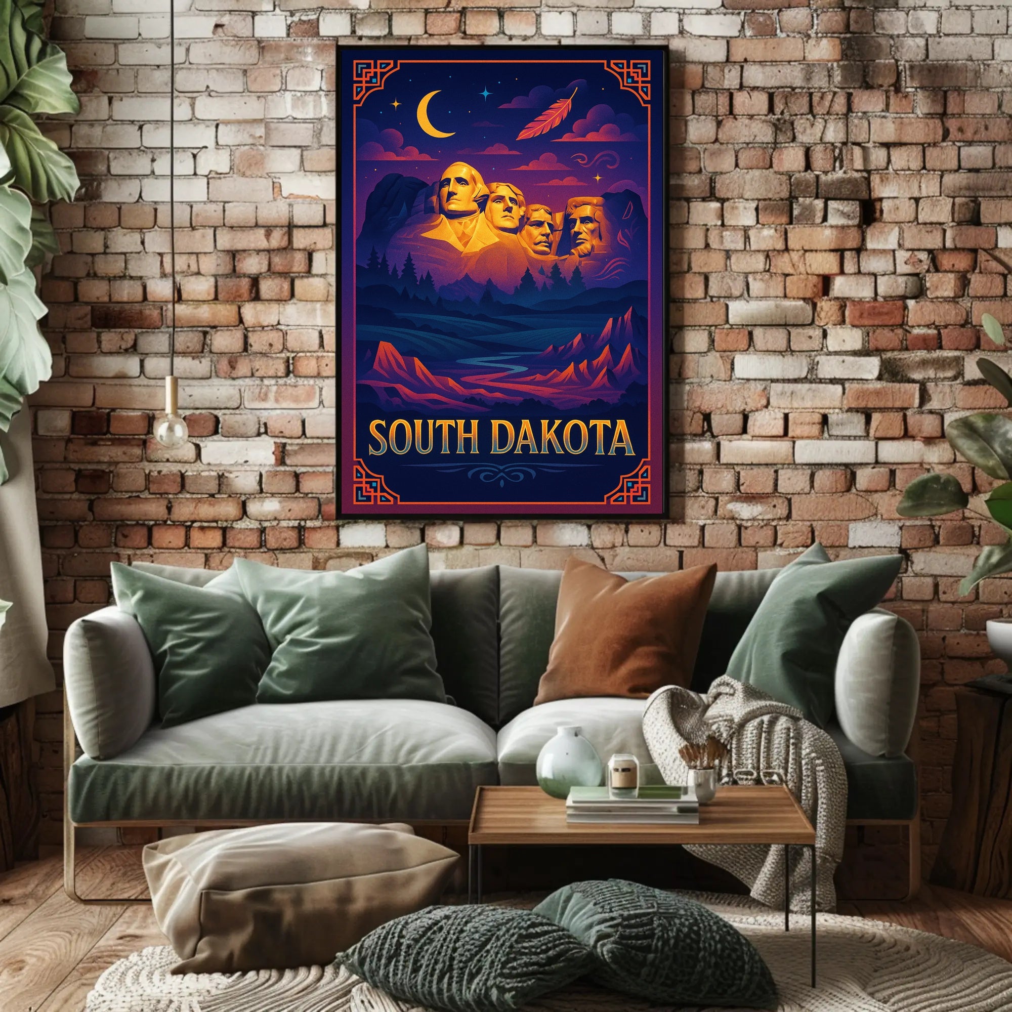Mount Rushmore Night Poster Vintage South Dakota