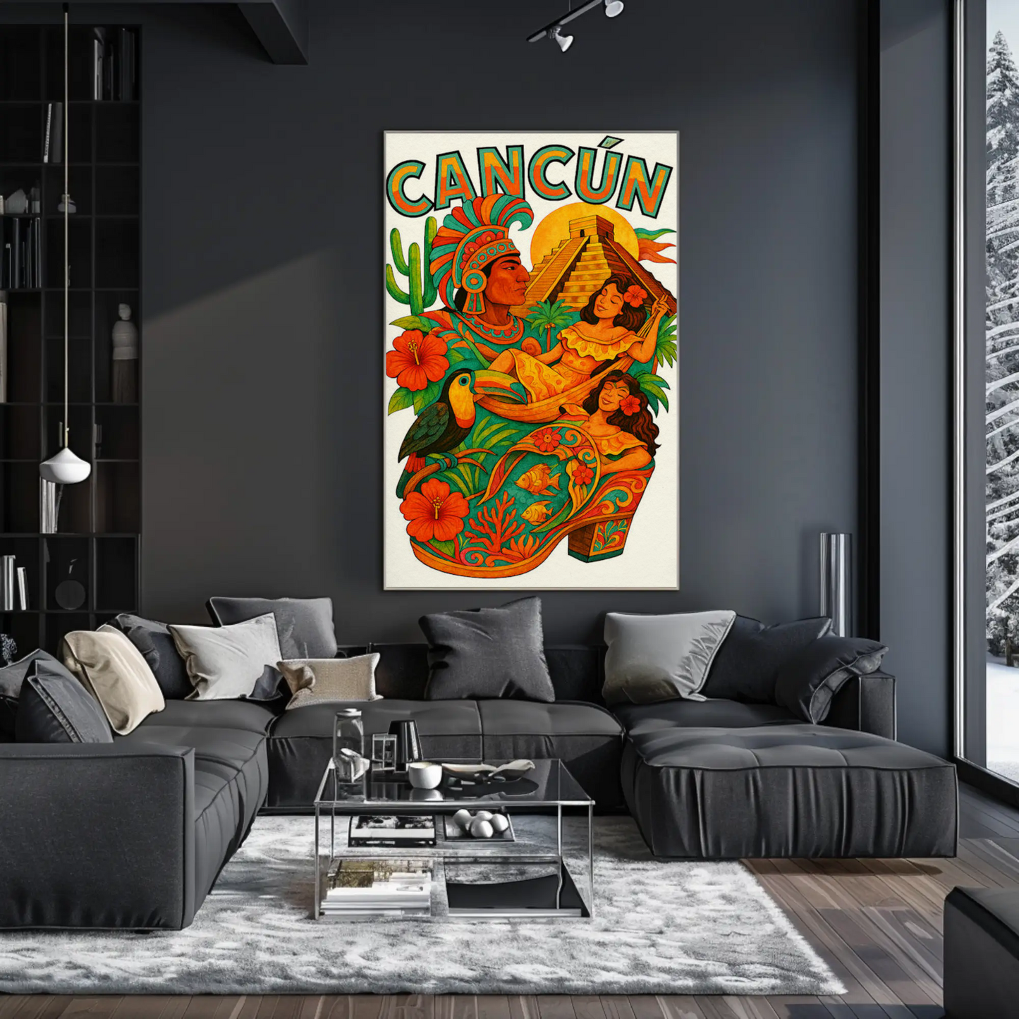 Colorful Cancun Mexico Ancient Culture Travel Poster