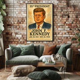 John F. Kennedy 35th President of the United States Exaggerated Cartoon Sketch Poster