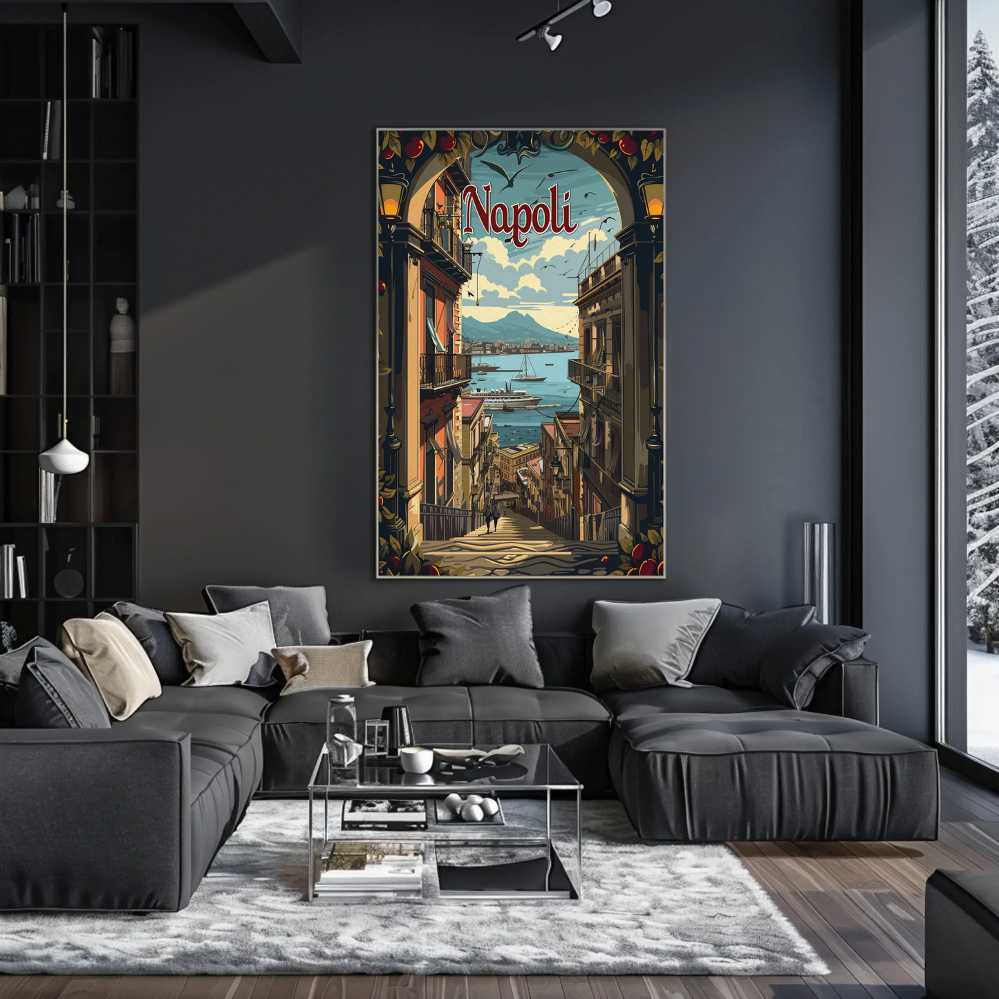 Napoli Italy Coastline Street View Travel Poster