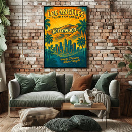 Los Angeles Vintage Hollywood Skyline Art Poster