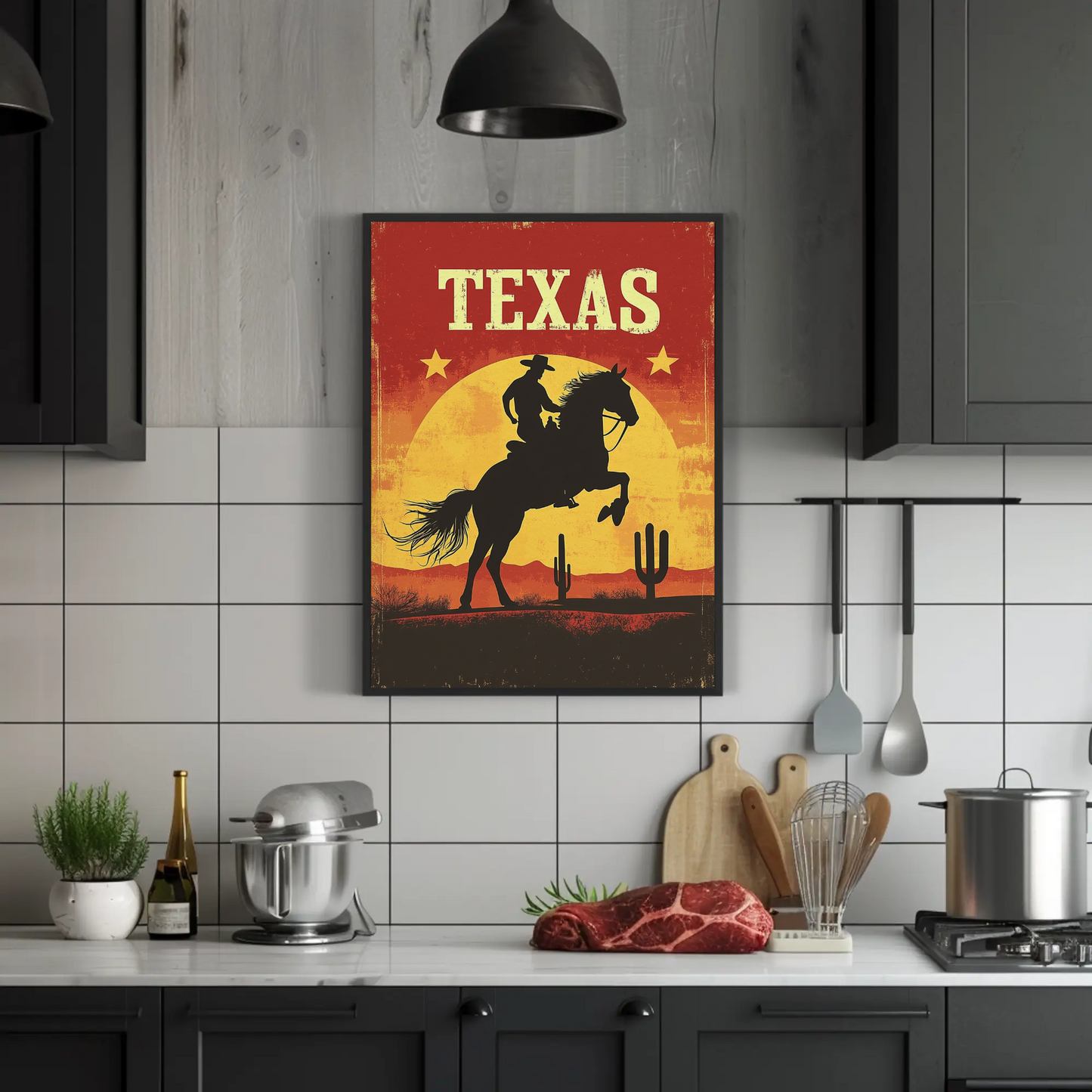Texas Vintage Poster - Cowboy Sunset