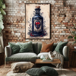 Vintage Glass Bottle Illustration Print - Abstract, Artistic, or Pop Culture Poster