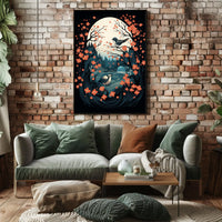 Serene Moonlit Birds Nature Art Poster