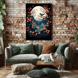 Serene Moonlit Birds Nature Art Poster