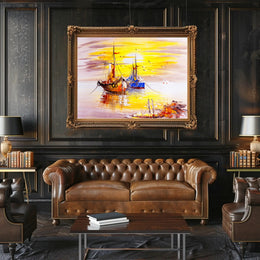 Vibrant Sunrise Over Boats Poster