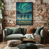 Fairbanks Aurora Christmas Scene Alaska Landscape Poster