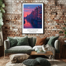 Amsterdam Evening Canal Scene: Urban or Cityscape Poster