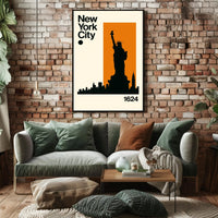 Statue Silhouette New York Skyline Poster Modern Wall Art