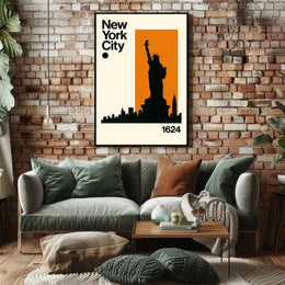 Statue Silhouette New York Skyline Poster Modern Wall Art