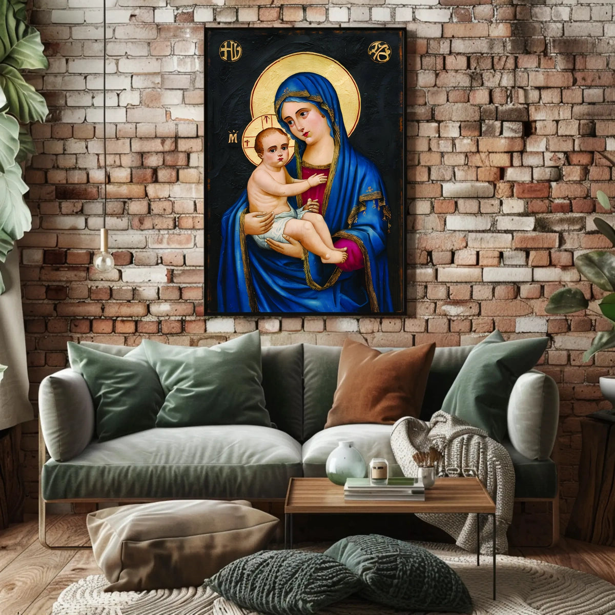 Iconic Mother Mary Holding Jesus Poster