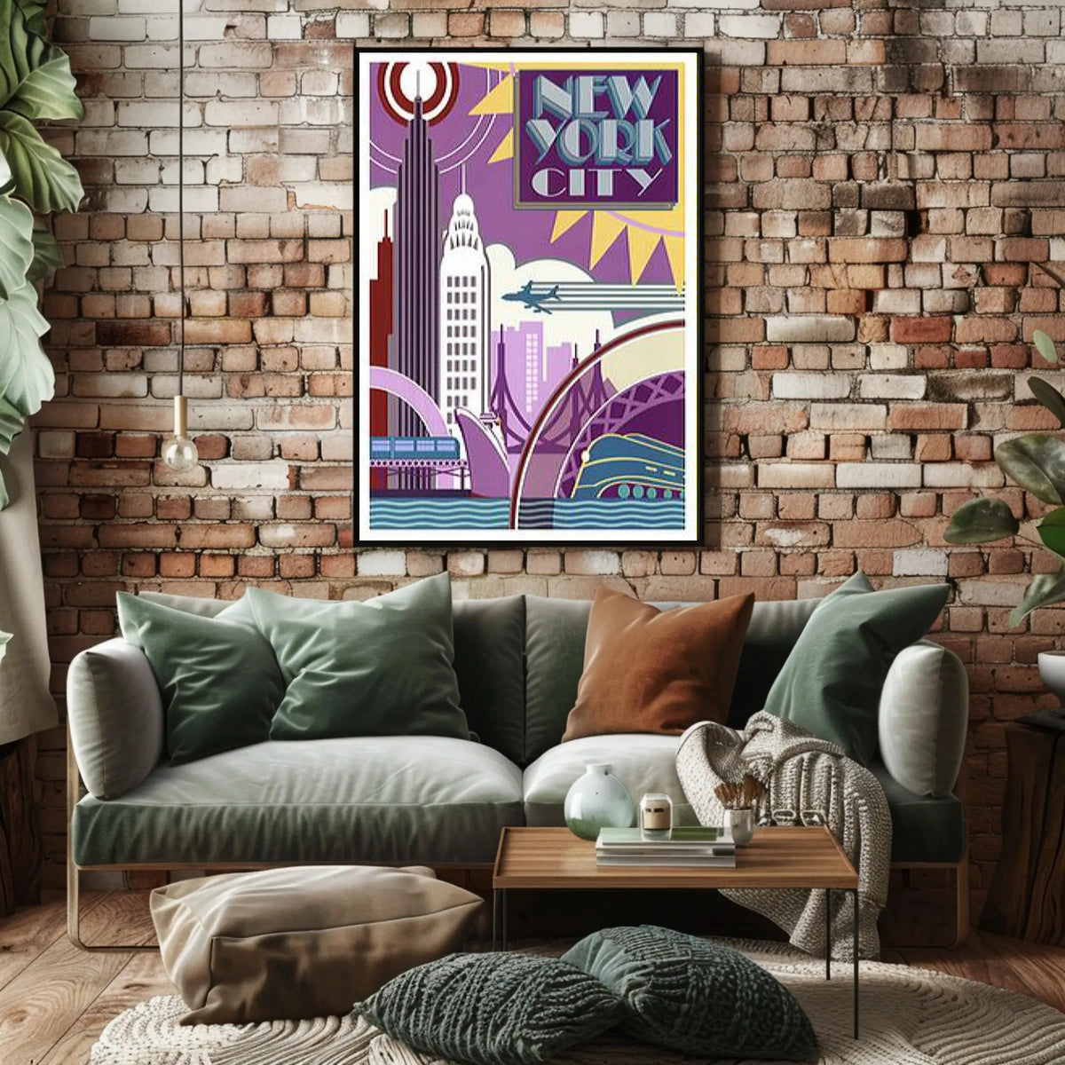 New York City Art Deco Poster Geometric Skyline Wall Art