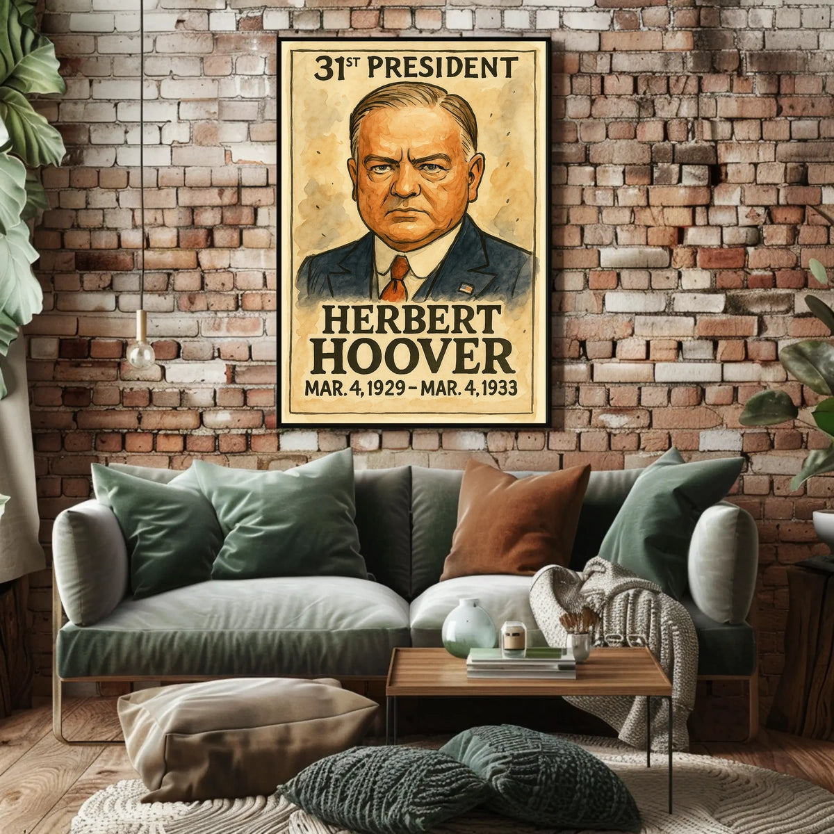 Herbert Hoover 31st President of the United States Exaggerated Cartoon Sketch Poster