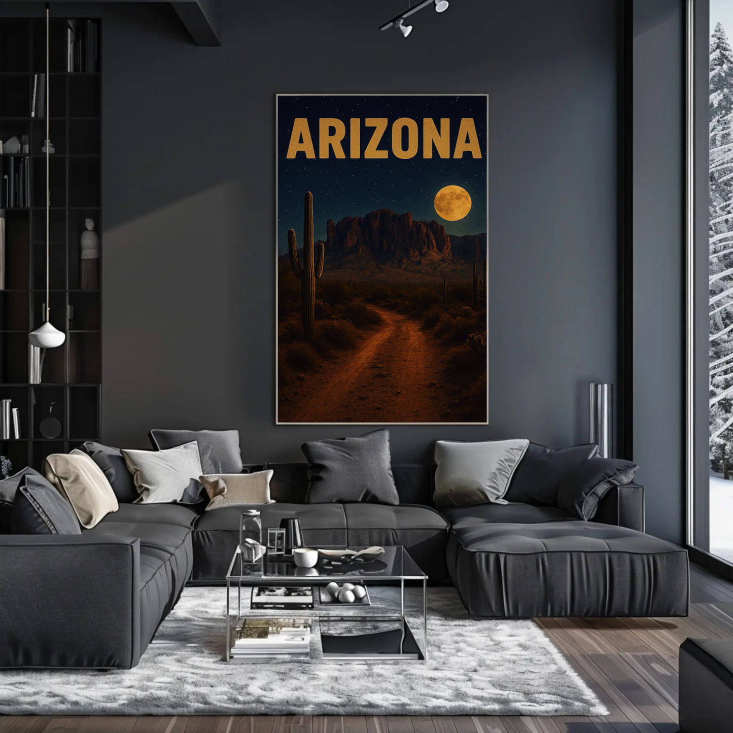 Arizona Desert Moonlight Pathway With Cactus Travel Poster