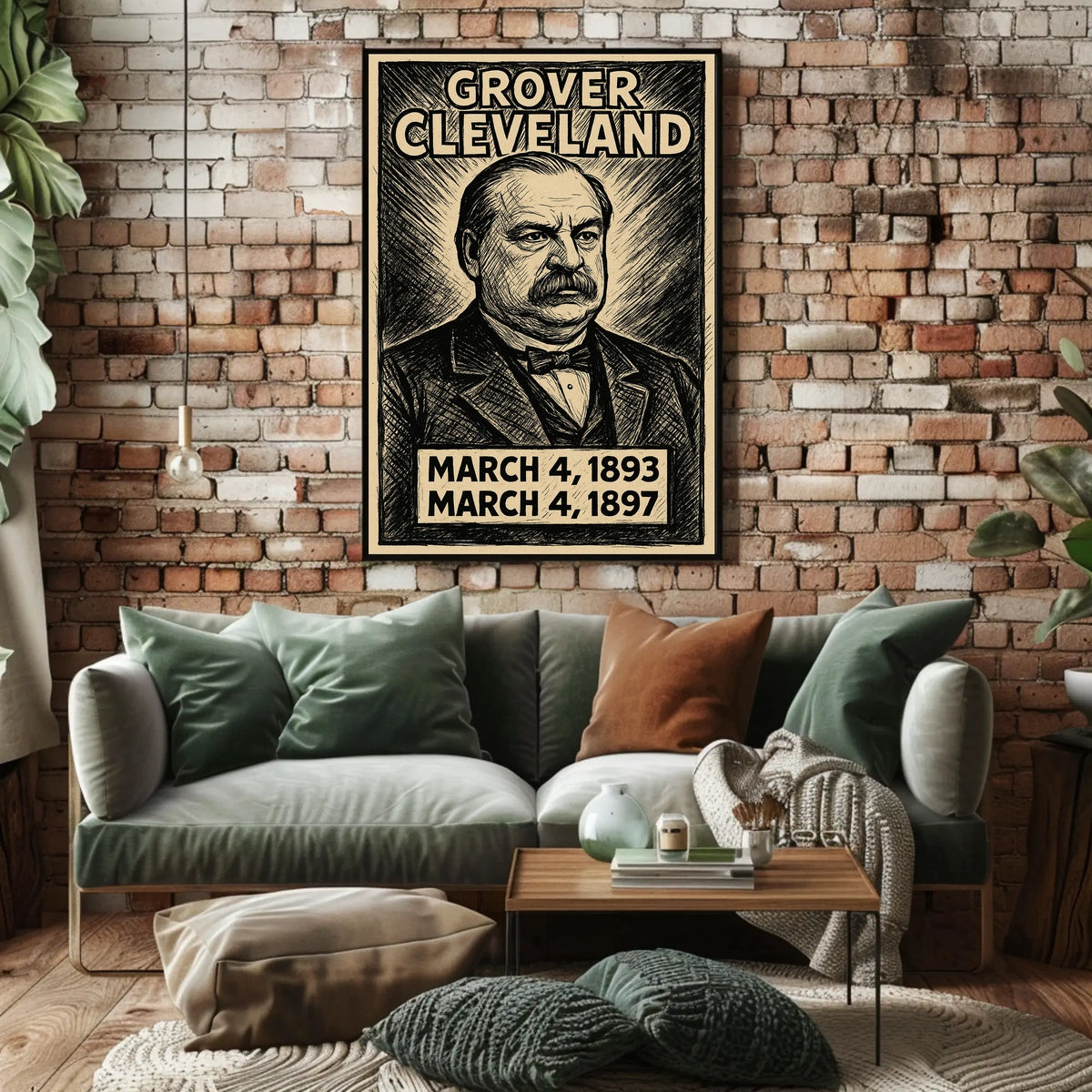 Grover Cleveland 24th President of the United States B & W Comic Sketch Poster