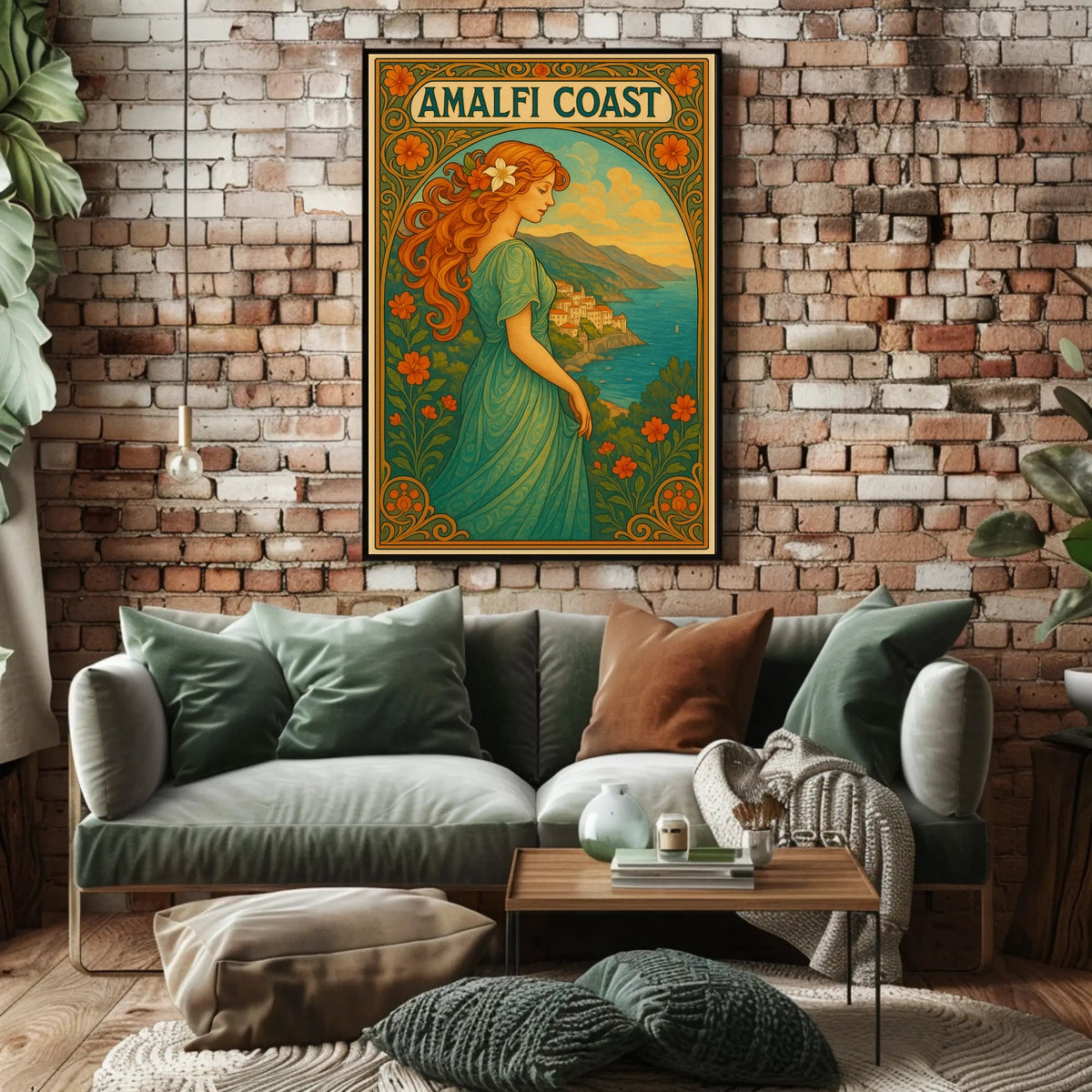 Amalfi Coast Art Nouveau Style Poster