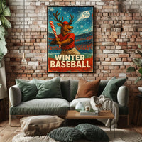 Winter Baseball Deer Poster: Festive Sports Art