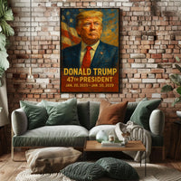 Donald Trump Leadership Portrait Expressionism Digital Painting American Flag Backdrop Poster