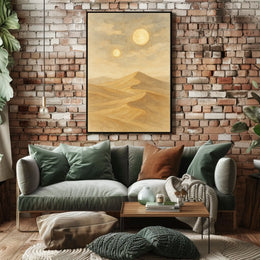 Twin Suns Over Desert Landscape Poster