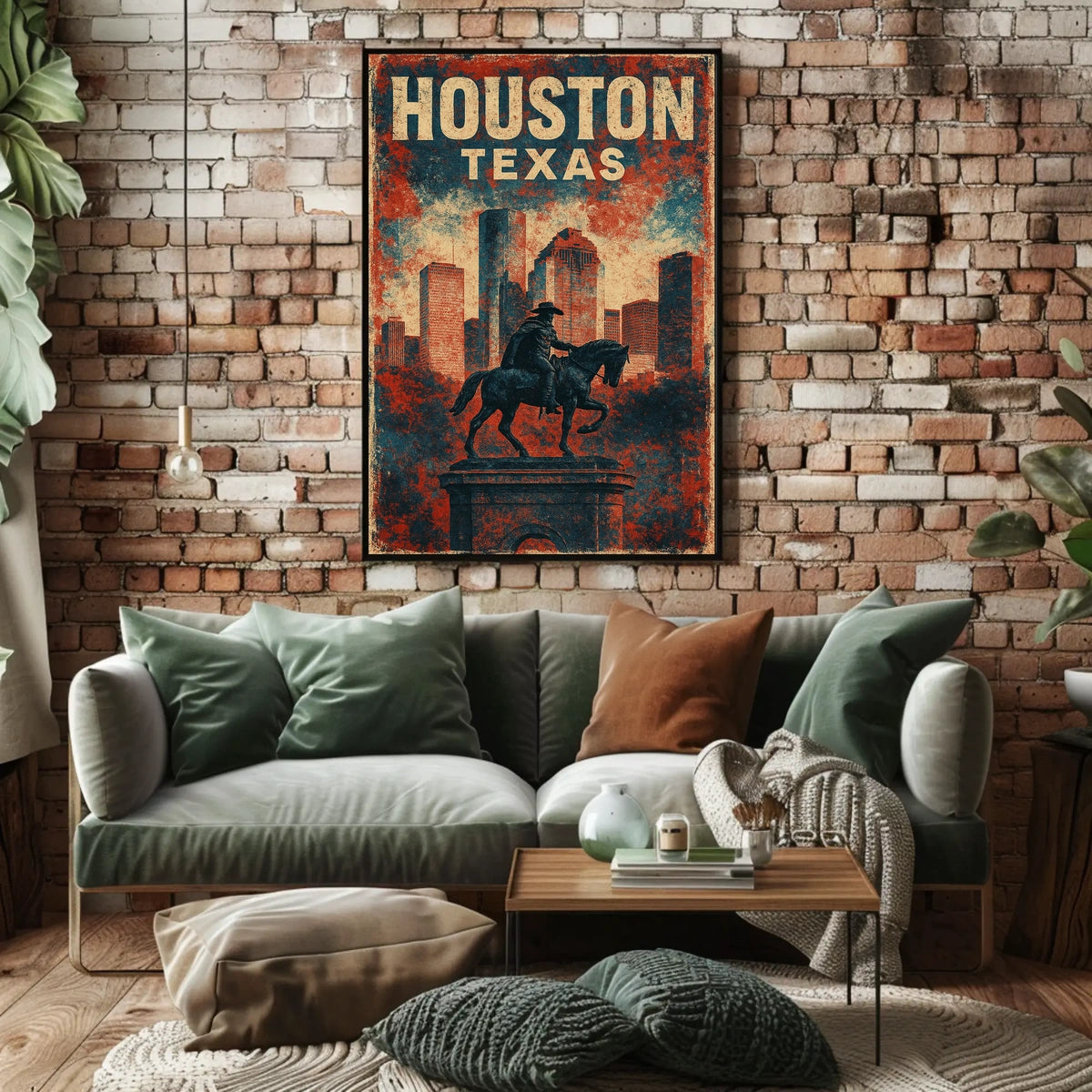 Patriotic Houston Skyline Cowboy Vintage Cityscape Poster