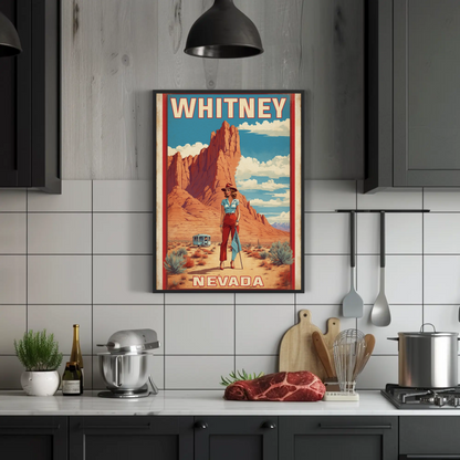 Whitney Nevada Desert Cowgirl Scene Vintage Travel Poster