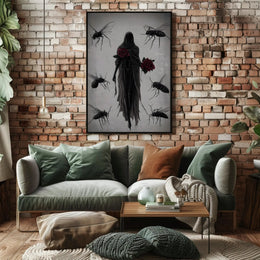 Mysterious Hooded Figure with Red Rose Artistic Poster PosterGoat