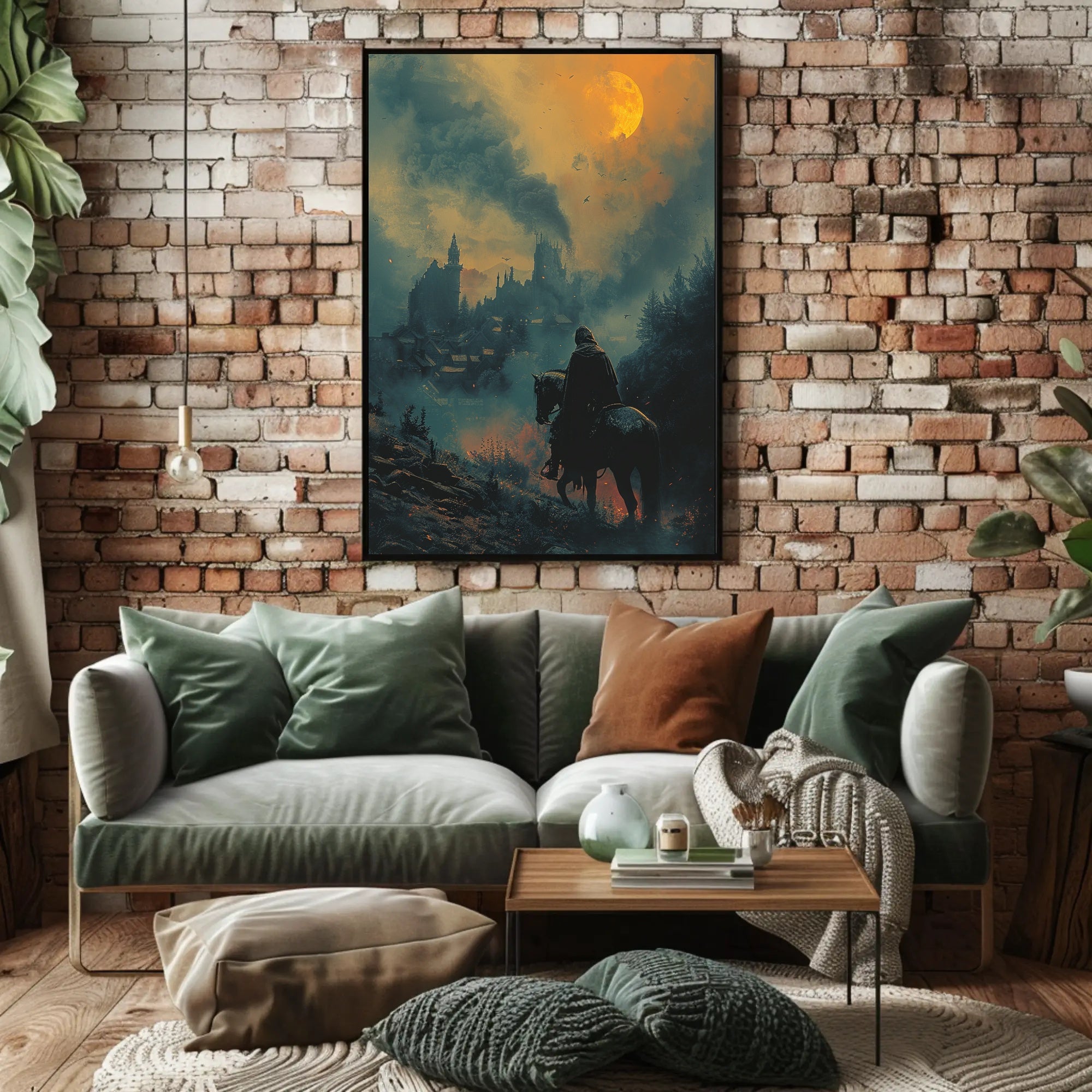 Mystical Horseman in Fiery Moonlight Fantasy or Mythology Poster PosterGoat