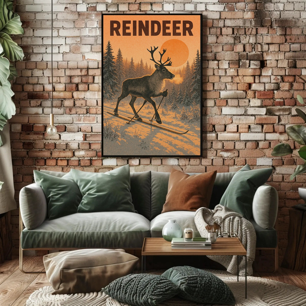 Reindeer On Skis Poster