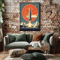 Retro Space Shuttle Launch Scene: Futuristic Sci-Fi Poster