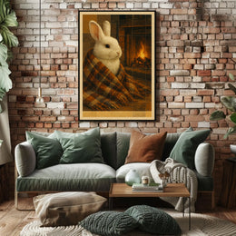 Cozy Bunny By The Fireplace Poster
