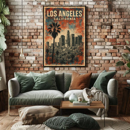 Los Angeles Vintage Cityscape Palm Retro Poster