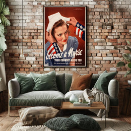 Vintage Nurse Recruitment: WWII Patriotic Propaganda Poster