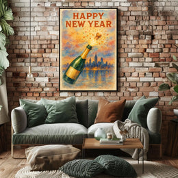 Happy New Year Celebration Urban Cityscape Poster