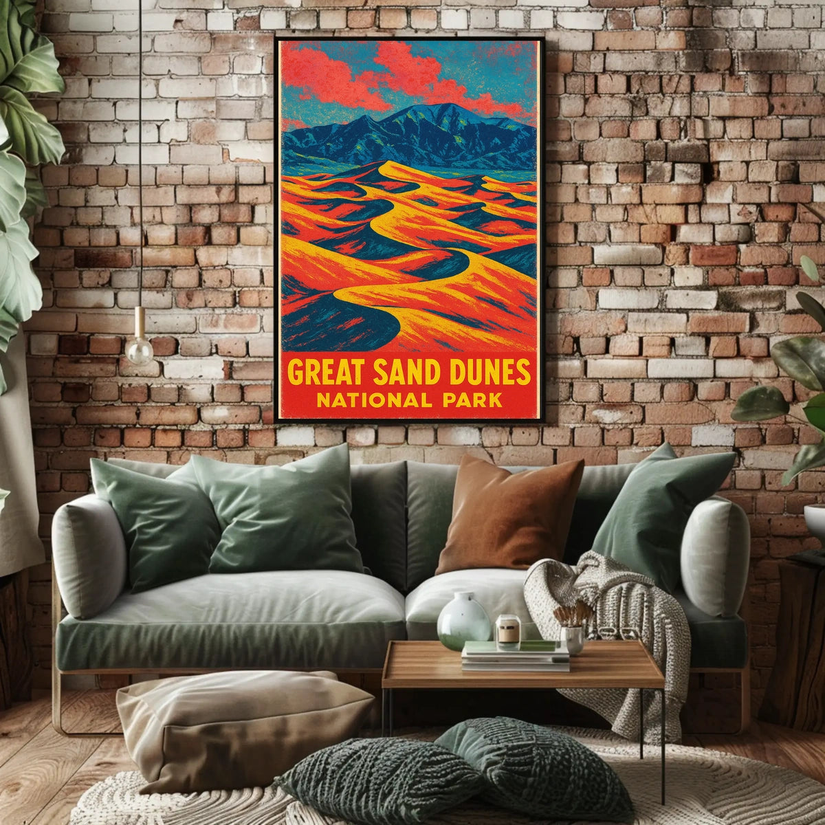Great Sand Dunes National Park Vintage Travel Art Deco Nostalgic Adventure Colorful Dunes Scene Poster