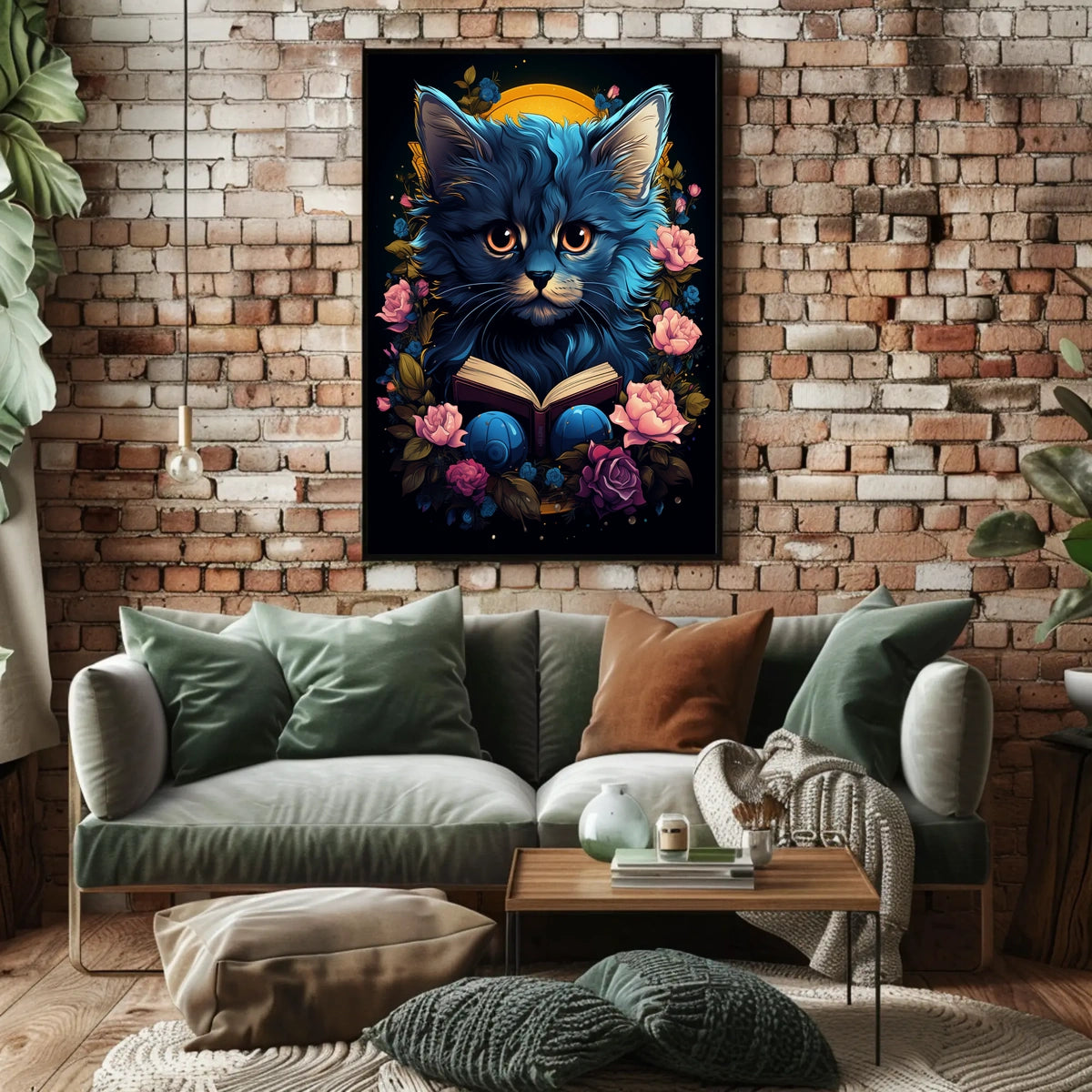 Mystical Blue Cat Fantasy Art Poster Adventure