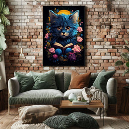 Mystical Blue Cat Fantasy Art Poster Adventure