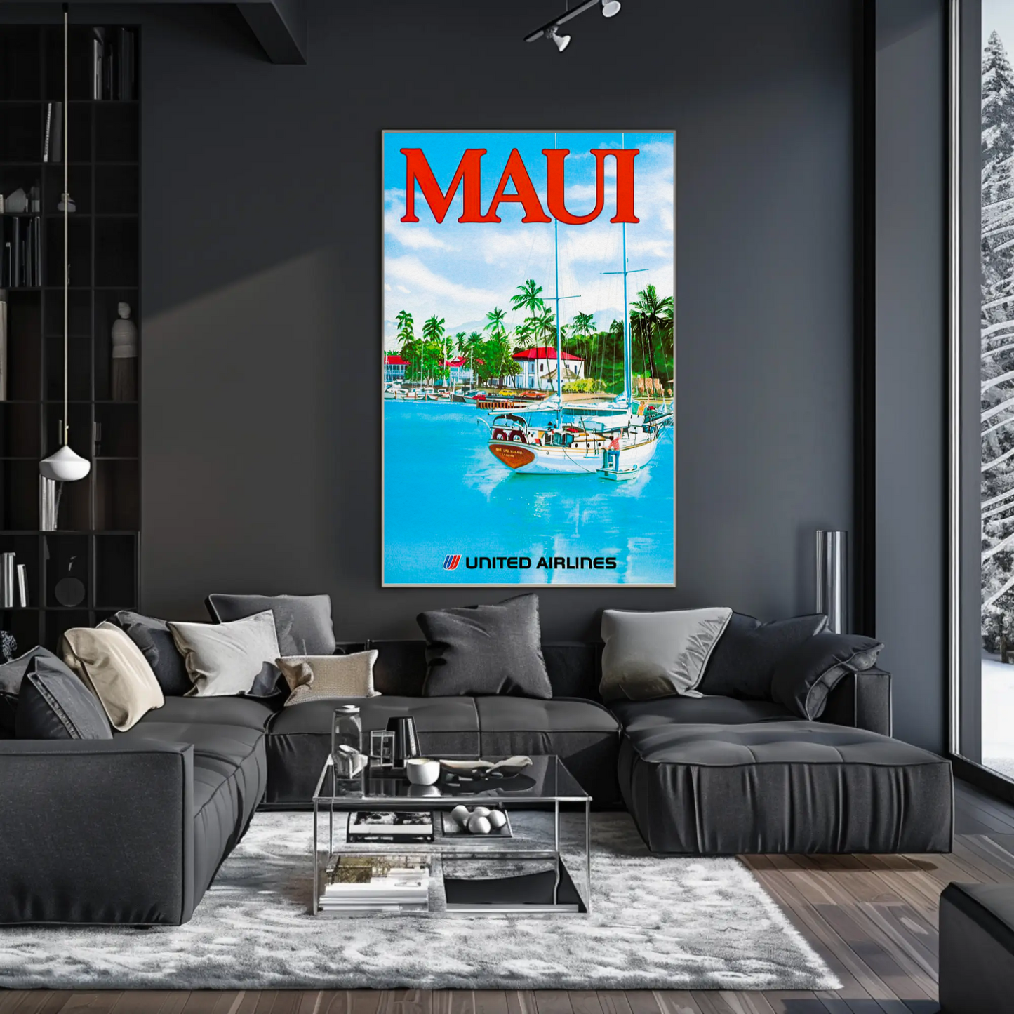 Maui Hawaii Harbor Sailboats Airlines Travel Poster