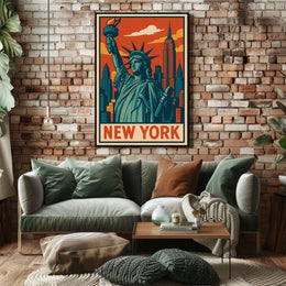 New York Skyline And Statue Of Liberty Poster