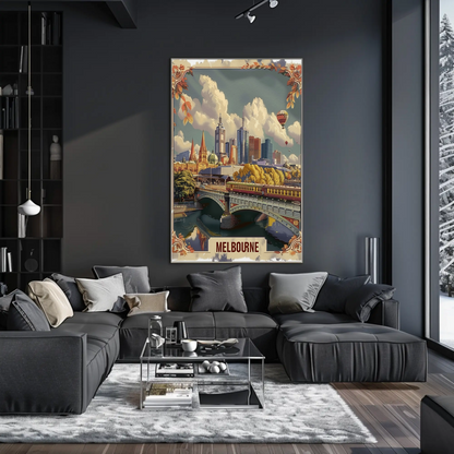 Melbourne Cityscape River Bridge Travel Poster