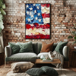 Thick oil impasto painting of an abstract American flag Poster