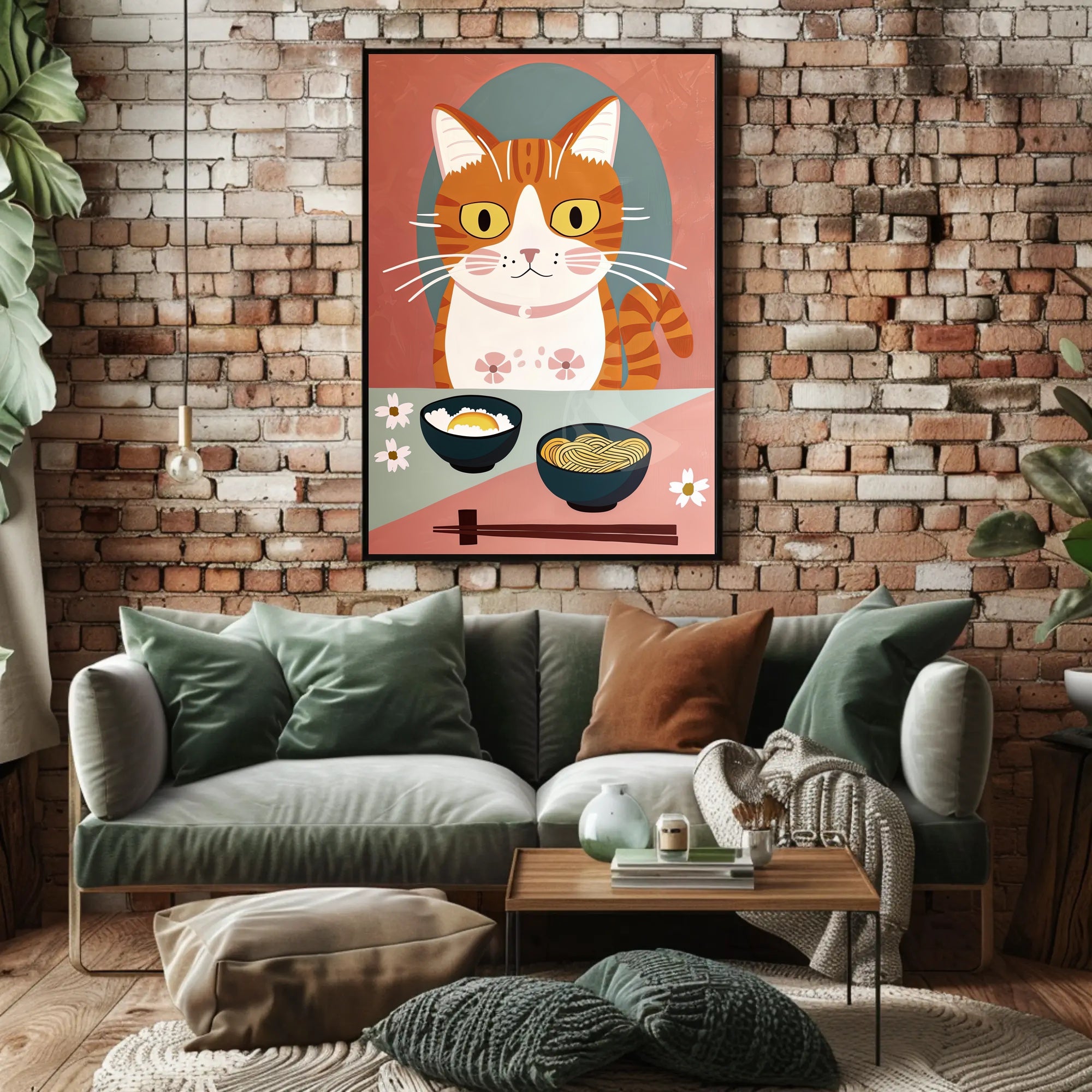 Whimsical Cat Dinner Scene Poster