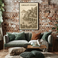 Amalfi Coast Illustration Poster Wall Art 18x24 Print