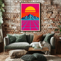 Vibrant Retro Synthwave Landscape Art Poster Futuristic Sci-Fi Poster
