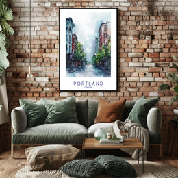 Portland Tranquil Urban Scene Watercolor Urban or Cityscape Poster PosterGoat